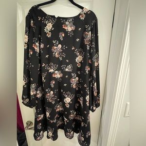 Loft black floral flounce dress